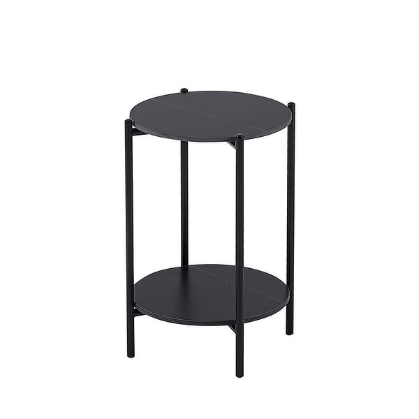 2-Tiers End Table with Marble Tabletop and Metal Frame