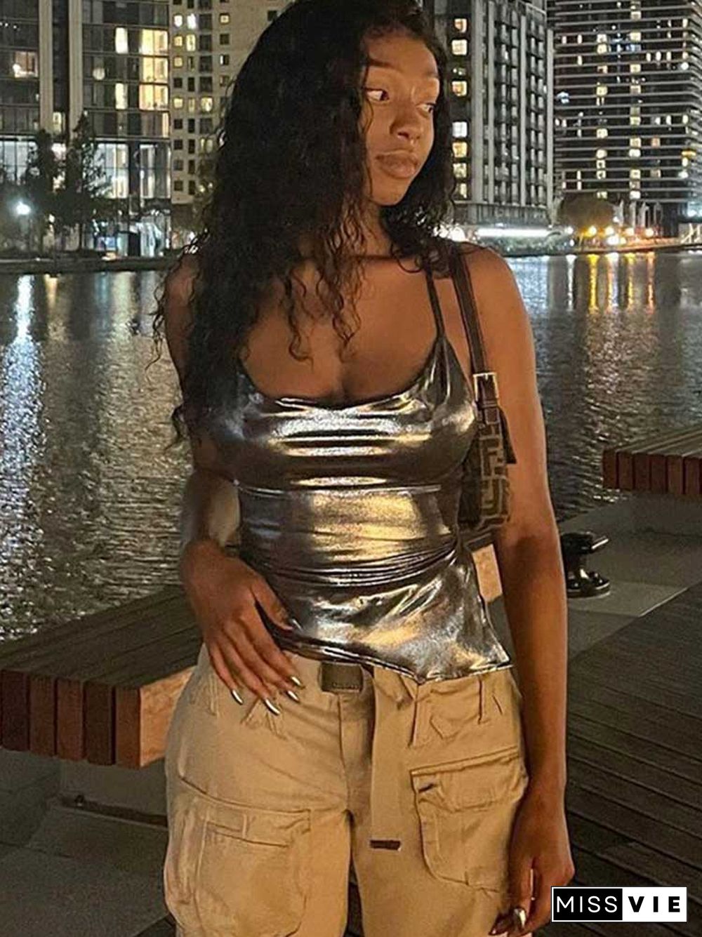 Solid Color Shiny Bodycon Sexy Style Vest Top New Summer Ladies Camisole Casual Basic