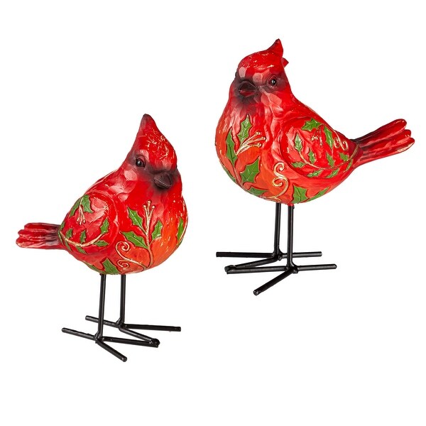 Hand Painted Christmas Cardinals Statue，Set of 2