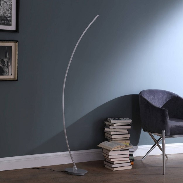 Modern Arc Metal Tube Floor Lamp includes Led Light Bulb Silver Ore International