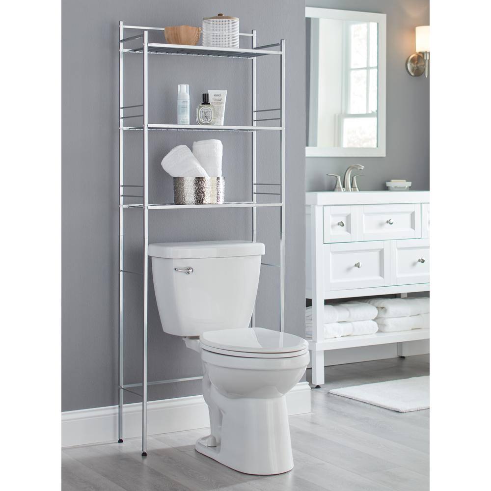 Glacier Bay Slat Style 24 in. W x 9.5 in. D x 64.5 in. H Nickel Over-the-Toilet Storage 3465NNHD