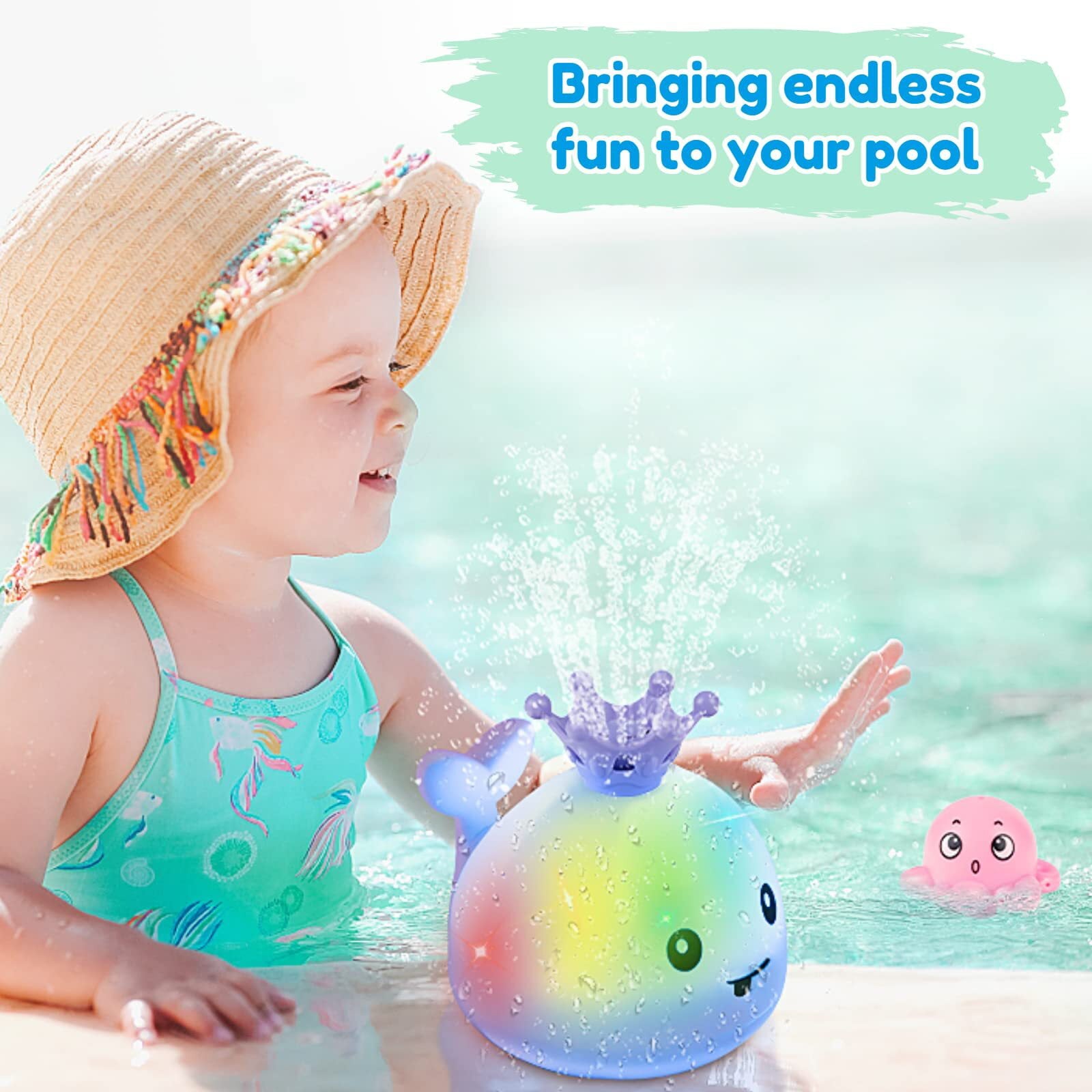 BESSNINI Baby Bath Toys， Cute Toddler Whale Light-up Spraying Bathtub Toys for Baby Infants Boys Girls with 4 Water Spraying Modes Gray