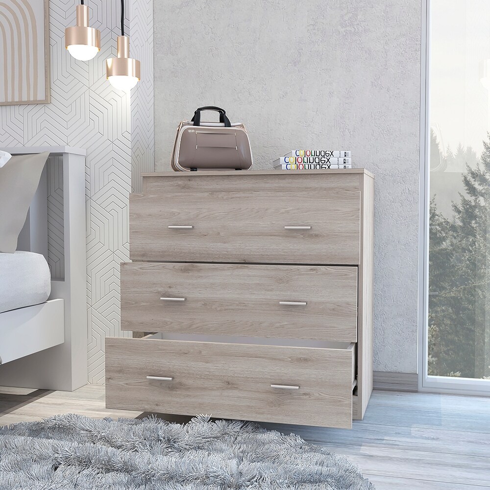 Classic Three Drawer Dresser with Handles Black/Light Gray/White