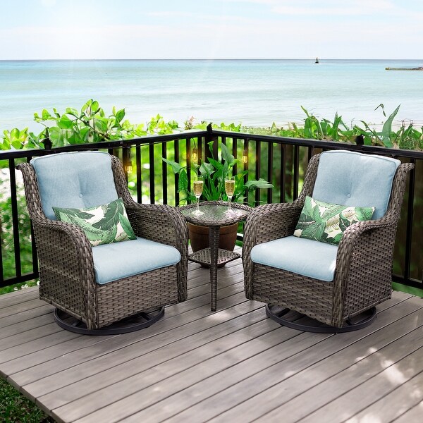 Cozywor 3Piece Wicker Patio Swivel Outdoor Rocking Chair Set