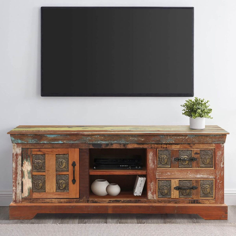 Killary Rustic Reclaimed Wood 2 Drawers TV Bench Stand Media Cabinet   Asian   Entertainment Centers And Tv Stands   by Sierra Living Concepts Inc  Houzz