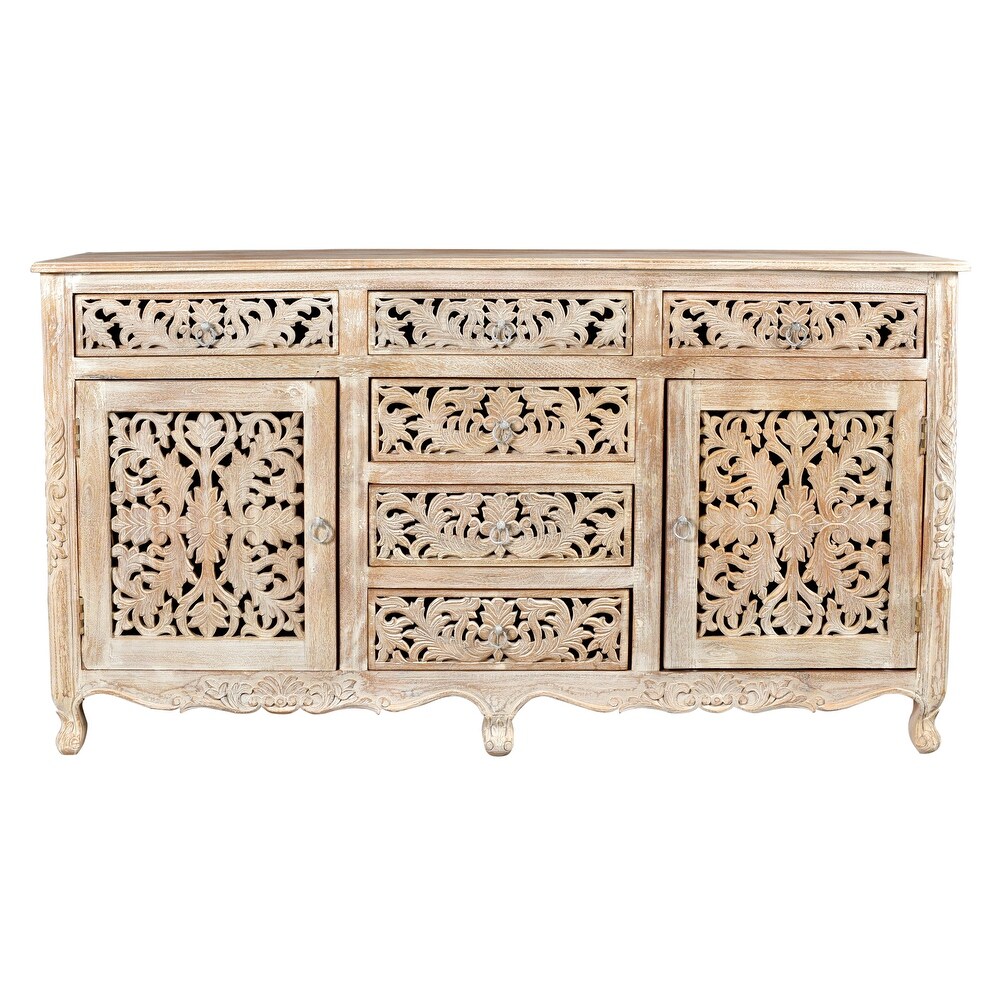 Florence Floral Carved Wood 6 Drawer 2 Door Sideboard