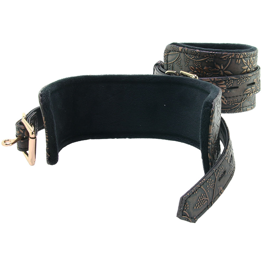 Lockable Lined Wrist Restraint Cuffs in Metallic Floral