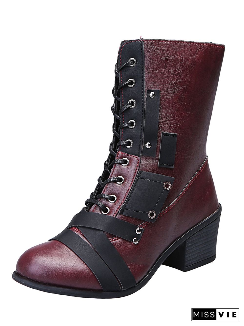 Women's Retro Comfy Chunky-heel Lace-up Riding Riding Boots