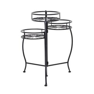 Litton Lane 22 in. Black Round Metal Sunburst Plantstand with 3-Tiers 040548