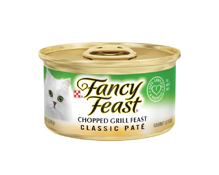 Purina Fancy Feast Classic Pate Chopped Grill Feast Wet Cat Food， 3 oz. Can