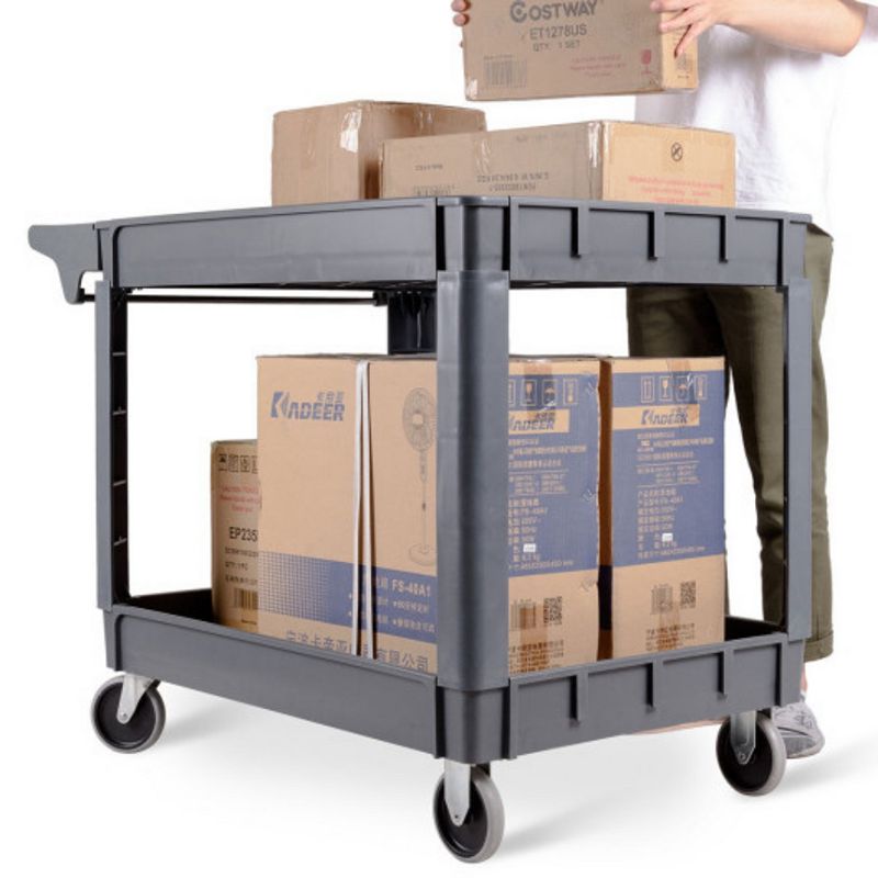 46 X 25 X 33 Plastic Utility 2 Shelves Rolling Service Cart