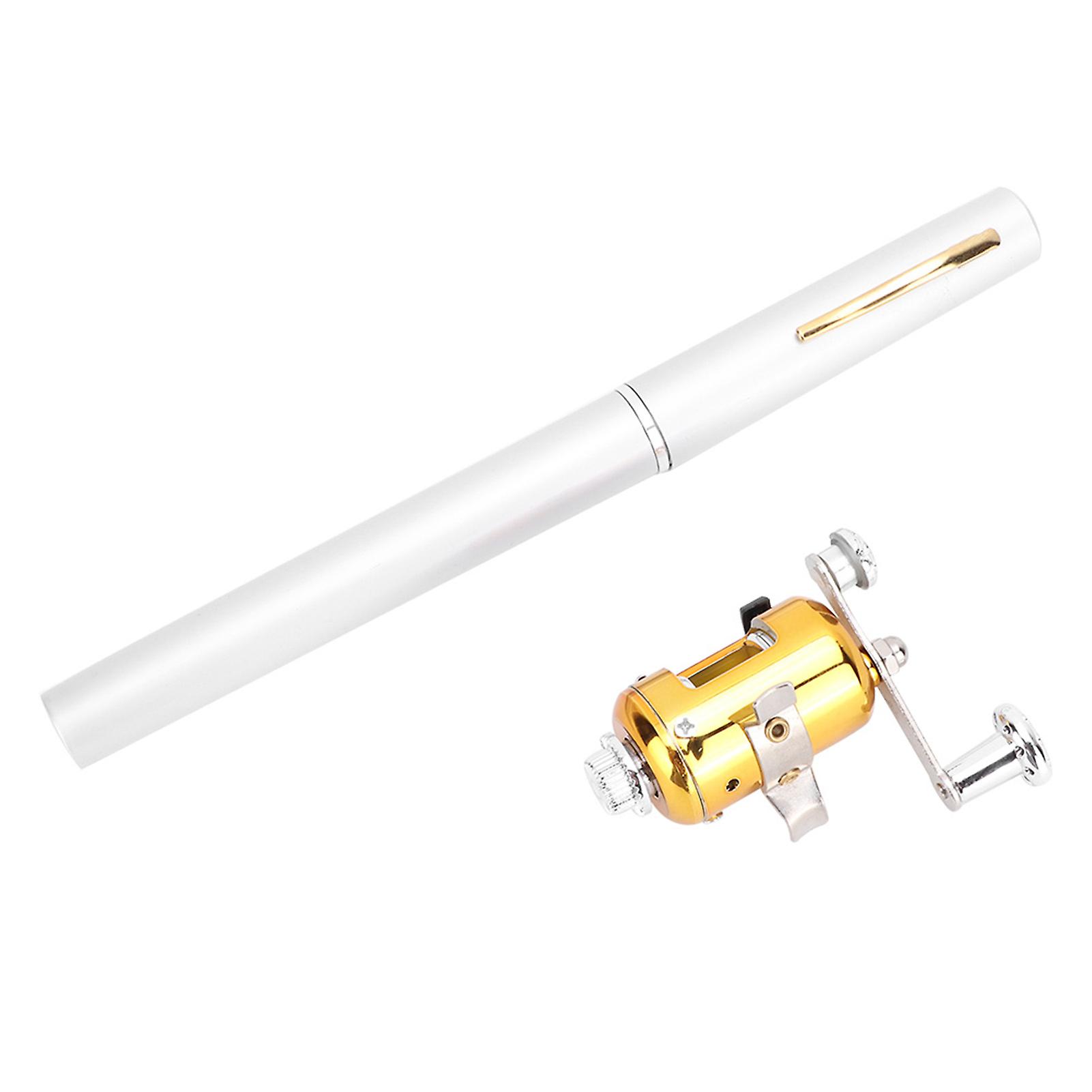 Mini Portable Telescopic Pocket Pen Shape Fishing Rod Pole and Fishing Reel(silver)