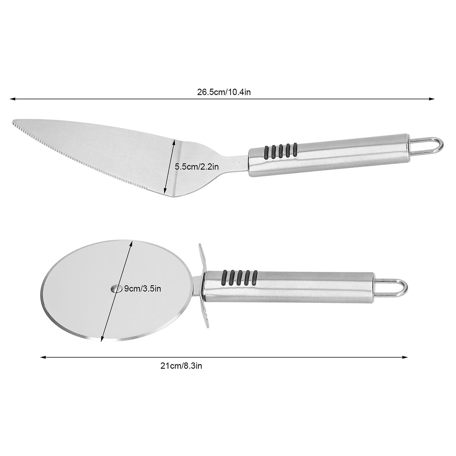 Pizza Cutter And Server Set， Stainless Steel Pizza Pie Cake Cutter Wheel Cutting Blade With Finger Guard， Ideal For Cake Pizza Pies Dough Fudge