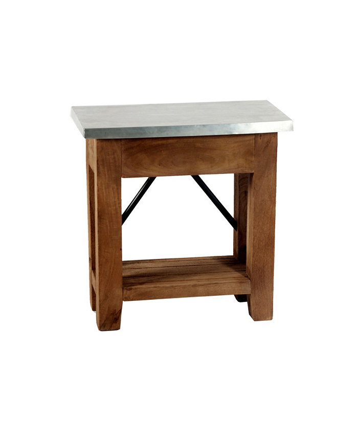 Alaterre Furniture Millwork Wood and Zinc Metal End Table with Shelf