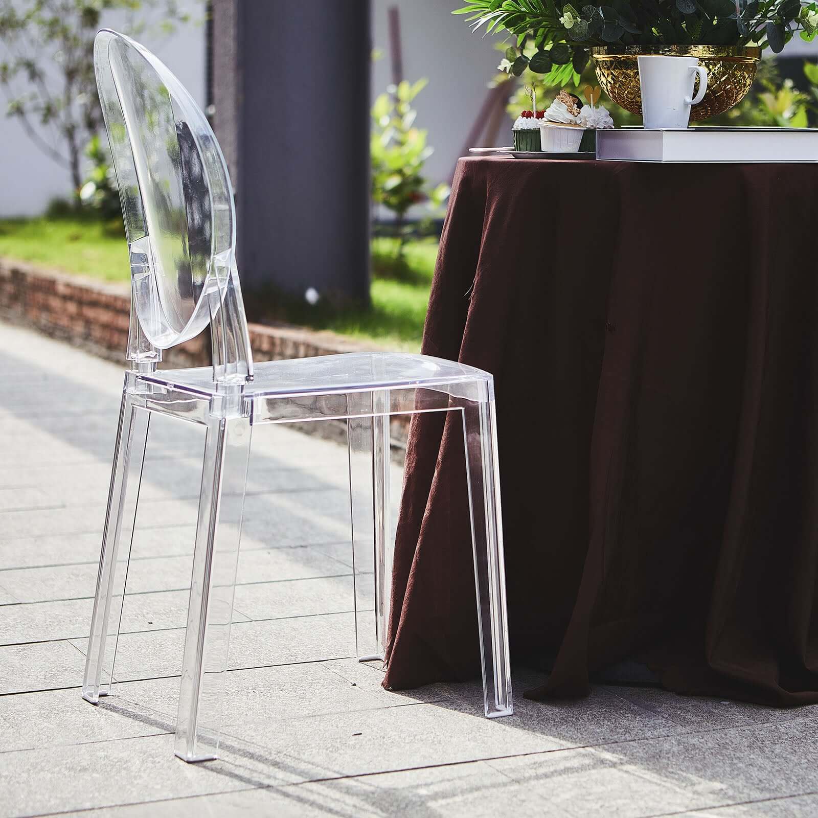 Clear Acrylic Banquet Ghost Chair With Oval Back, Transparent Armless Event Accent Chair