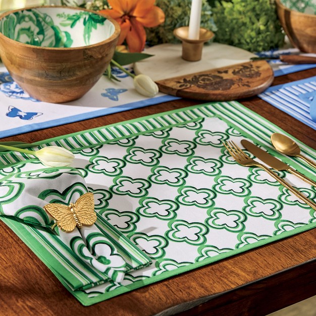 Patricia Heaton Home Green Geo Printed Stripe Napkin Set