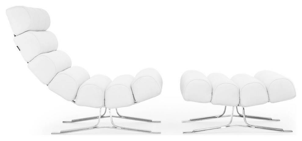 Zuri Furniture Modern Astoria Lounge Chair Smooth White Leather Chrome Legs   Contemporary   Armchairs And Accent Chairs   by Zuri Furniture  Houzz