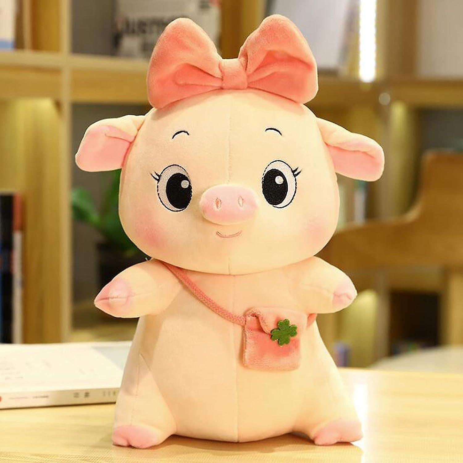 Plush Pig Stuffed Animals Soft Toys Cute Piggy With Bowknot Gifts Pink 9 Inches