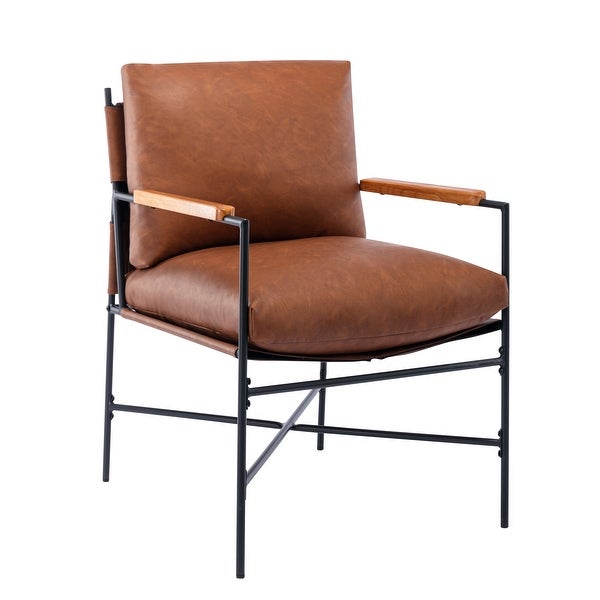 Metal Frame Linen Accent Chair with Thick Padded Backrest and Seat Cushion