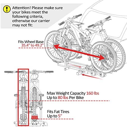 2'' Hitch Bike Rack for Cars, 2-Bike Electric Bike eBike Carrier for Standard, Fat Tire Bicycles, 160 lbs Capacity with Smart Tilting (Red)