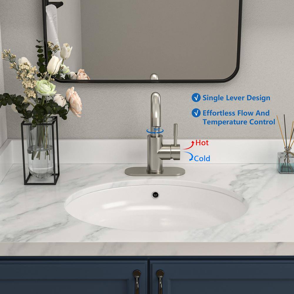 Logmey Bar Sink Faucet Single-Handle Single Hole Bathroom Faucet with Deck Plate and Hose in Brushed Nickel LM-SLC2012-SS