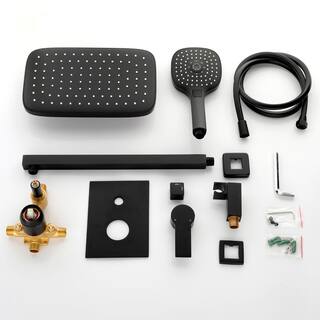 UKISHIRO 3-Spray Patterns with 3 GPM 11 in. Wall Mount Dual Shower Heads in Matte Black (Valve Included) SMD00JI220112001