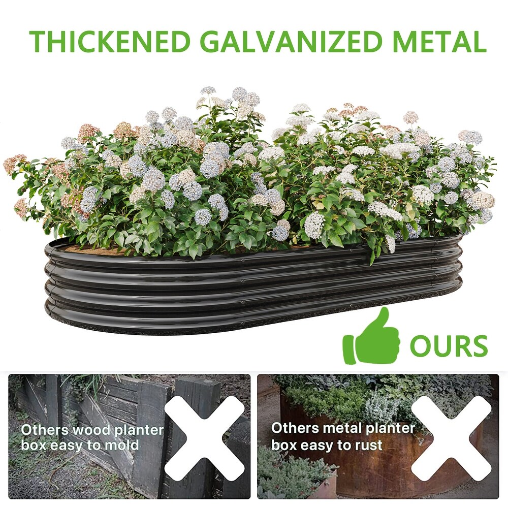 Outdoor Oval Galvanized Metal Raised Garden Bed Kit   7.4 x 3.7 x 1 ft