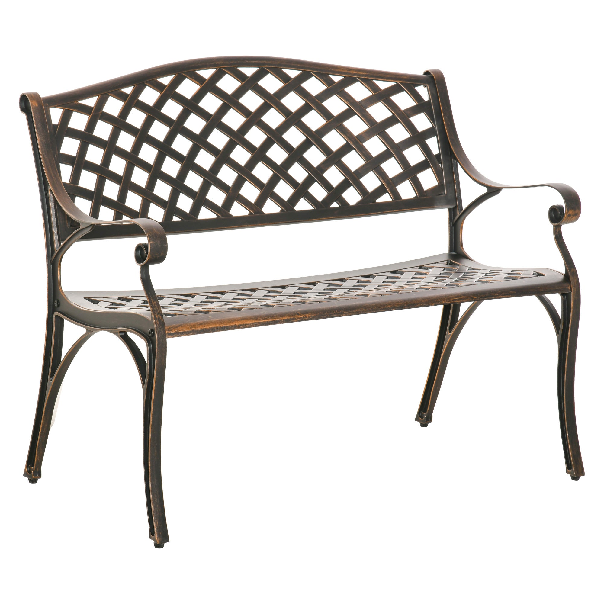 Outsunny Cast Aluminium Garden Bench 2 Seater Antique Loveseat for Outdoor Patio Porch Park, Bronze