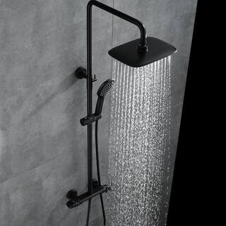 Toject Elsy 2-Spray Patterns with 2.5 GPM 10 in. Wall Mount Dual Shower Heads with Handheld Shower in Matte Black HST1002MB