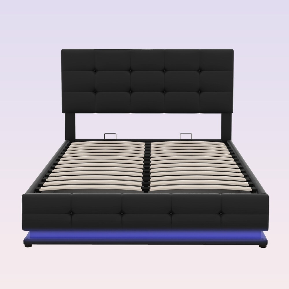 Modern Upholstered Storage Bed with LED Lights and USB charger