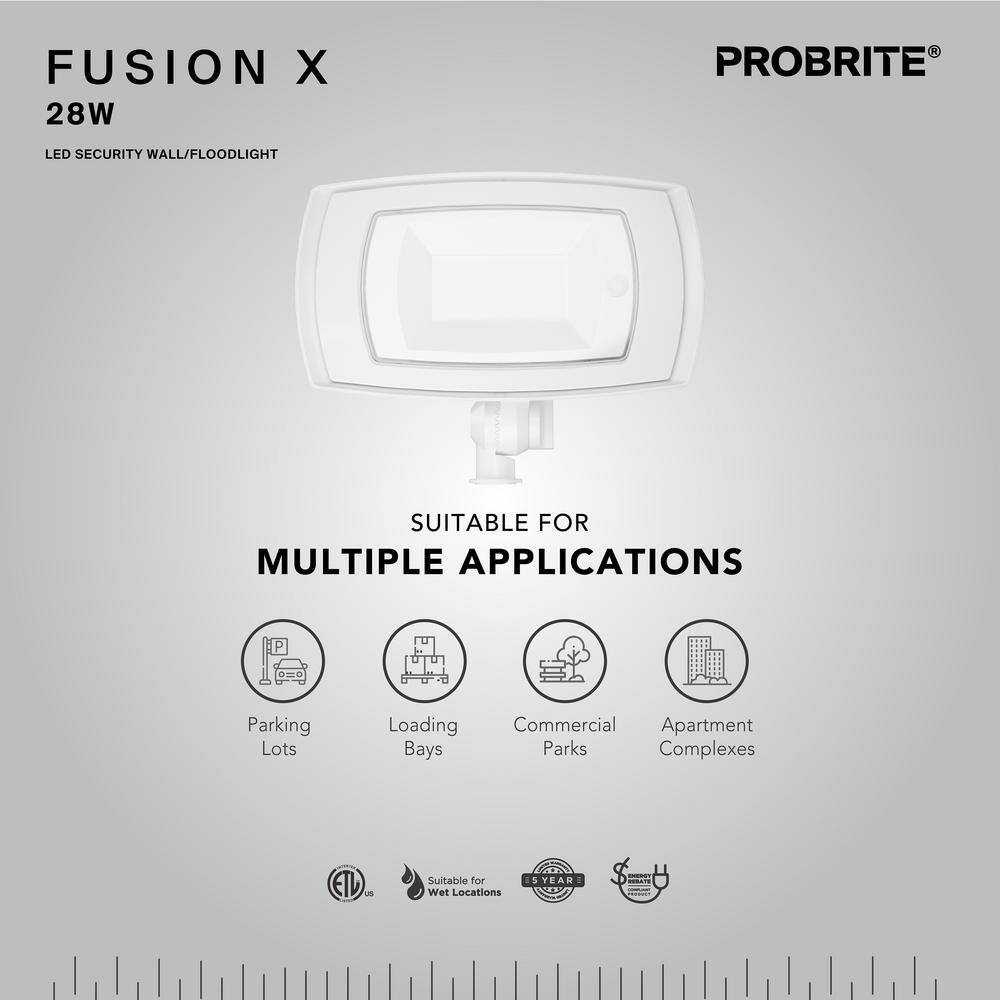 PROBRITE 150W Equivalent Integrated 5 Color Adjustable LED White Outdoor Wall PackFlood Light 3000 Lumens FSNX28-5CCT-WH