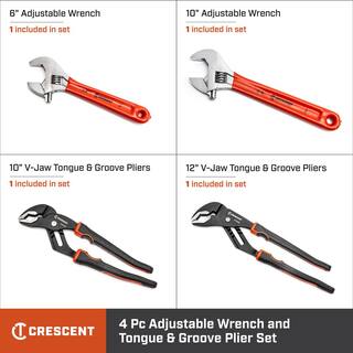 Crescent Adjustable Wrench (6 in. and 10 in.) and Tongue and Groove Plier (10 in. and 12 in.) Set (4-Piece) AC610CRT4002CB