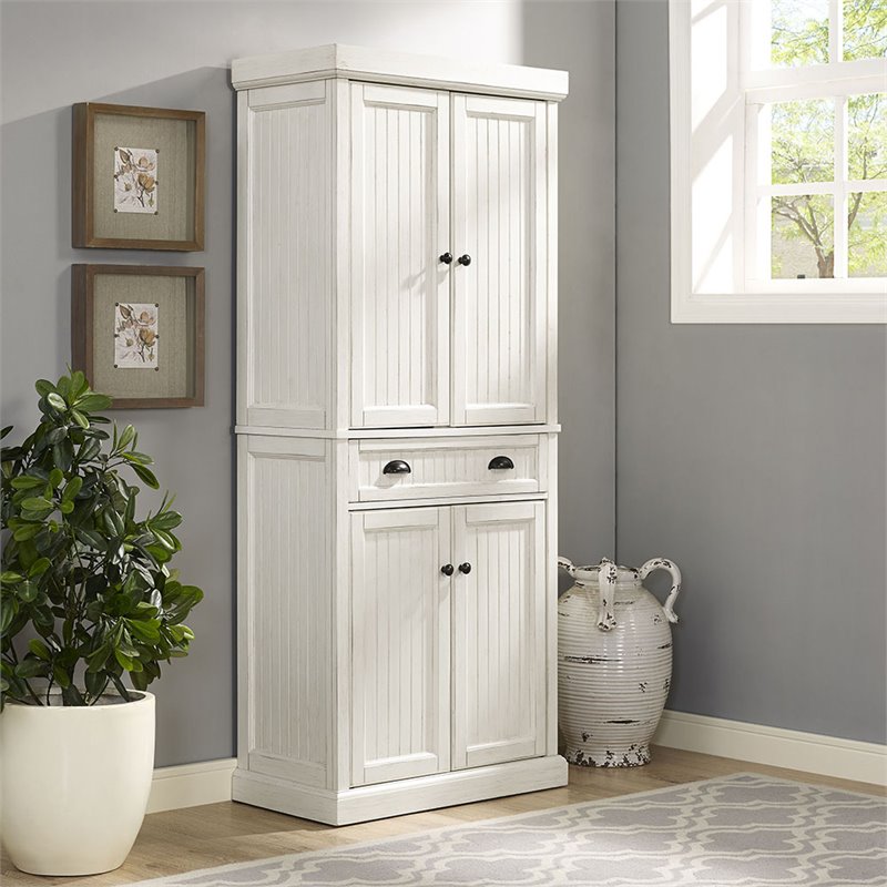 Crosley Furniture Seaside 72'' Kitchen Pantry Distressed White Finish