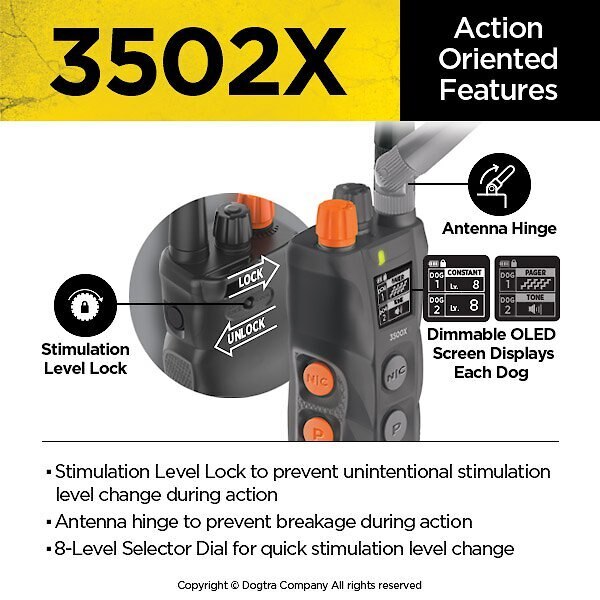 Dogtra 3502X Training e-Collar Waterproof Rechargeable 1.5-mile Range Dog Remote， Black/Orange