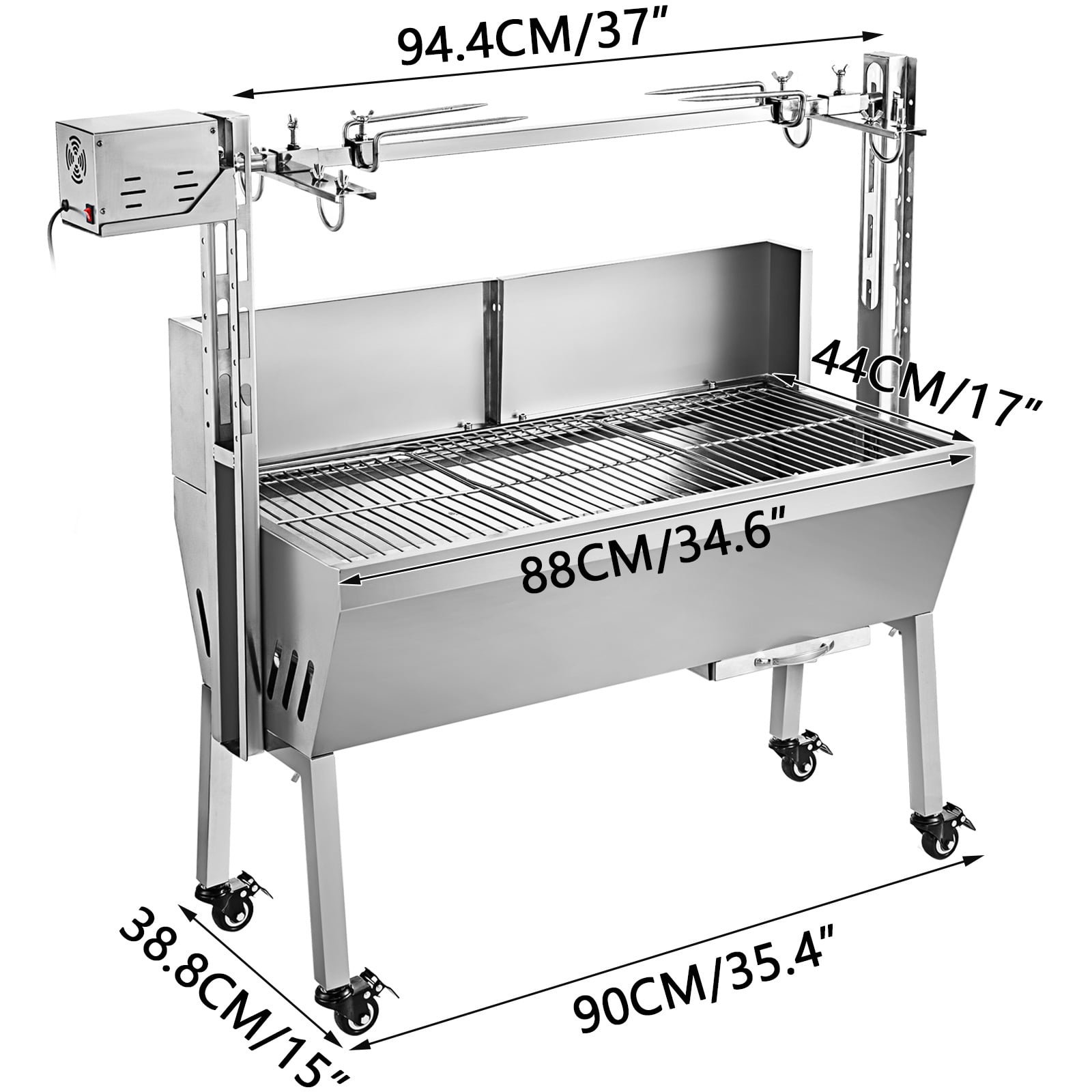 VEVOR Rotisserie Grill Roaster 132lbs, 60kg BBQ Small Pig Lamb Rotisserie Roaster with Back Cover Guard 25W, Stainless Steel