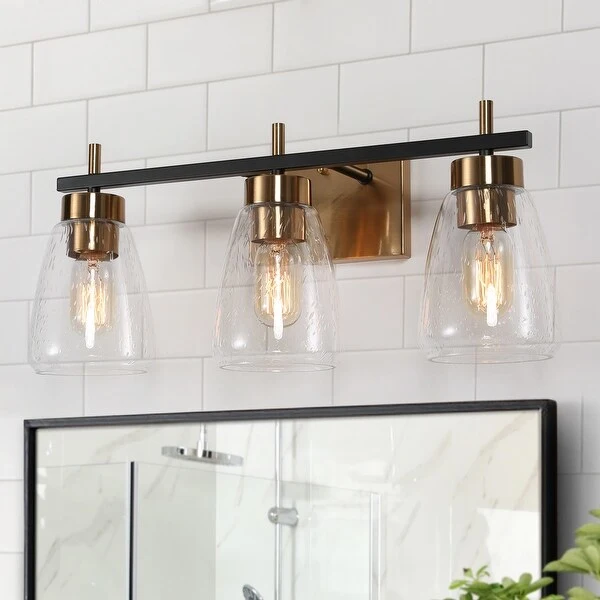 Marsie Modern Farmhouse 3-light Bathroom Vanity Lights Gold Black Wall Sconces - L 22