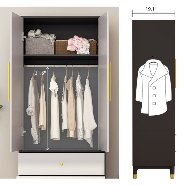 Wardrobe Closet Armoire with 2 Doors Wooden Clothes Storage Cabinet - - 36854163