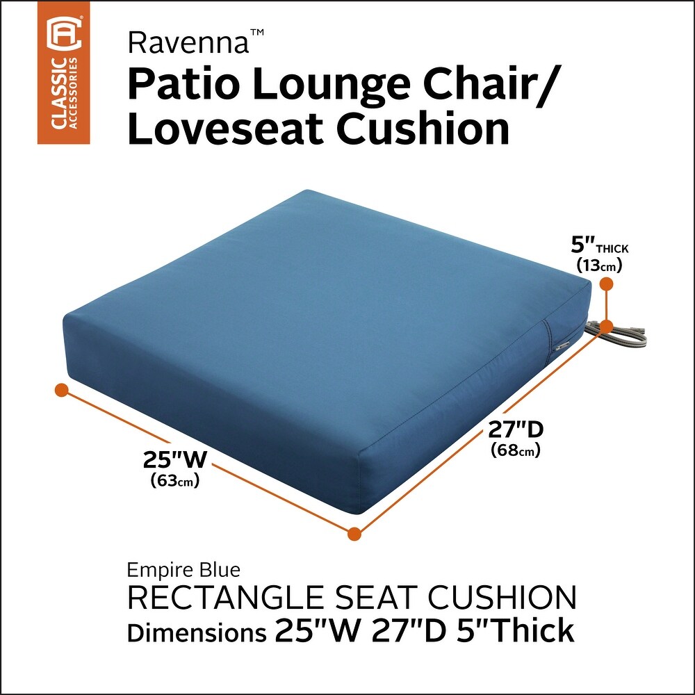 Classic Accessories Ravenna Water Resistant Patio Lounge Chair/Loveseat Cushion  25 x 27 x 5 Inch