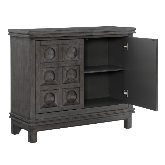 Epinay Traditional Carved Cabinet 2 Doors Push Open Magnetic Closure 1 Shelf Gray Finish Powell