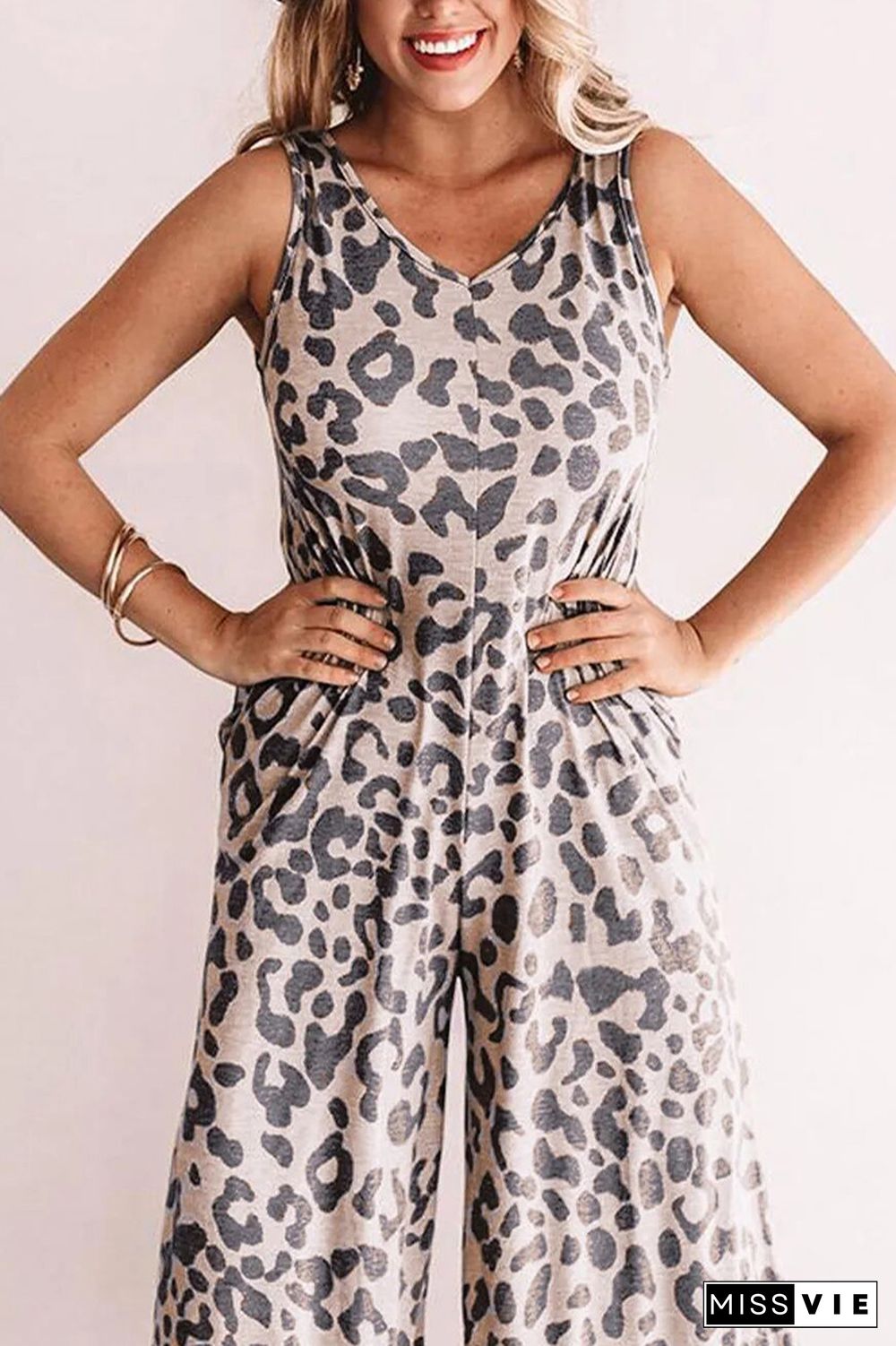 Leopard Sleeveless Jumpsuit with Pockets