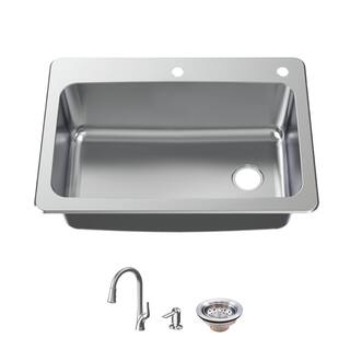 Glacier Bay 33 in. All-in-One Drop-InUndermount 18G Stainless Steel Single Bowl Kitchen Sink with Right Drain with Pull-Down Faucet VT3322D1