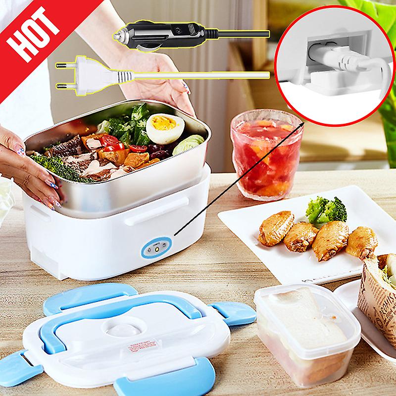 Electric Heating Lunch Box 2 Layers Portable Bento Box Food Container With Spoon Mini Rice Cooker 12v 40w For Home Office