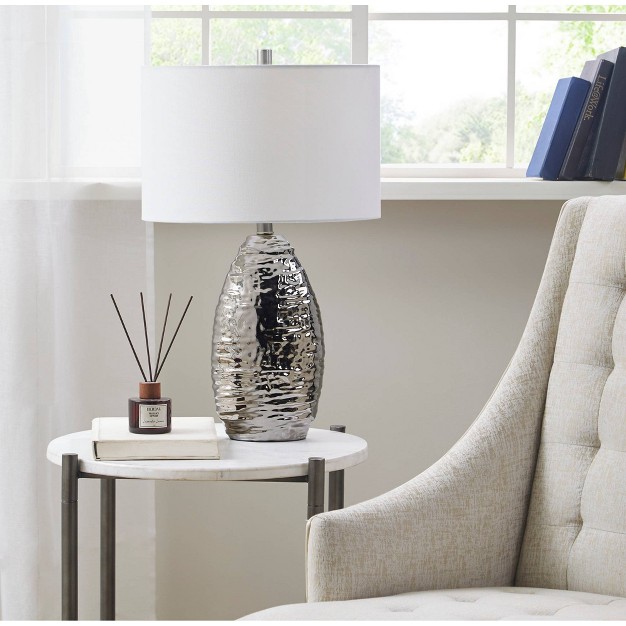 Livy Ceramic Table Lamp Silver Base white Shade Hampton Hill