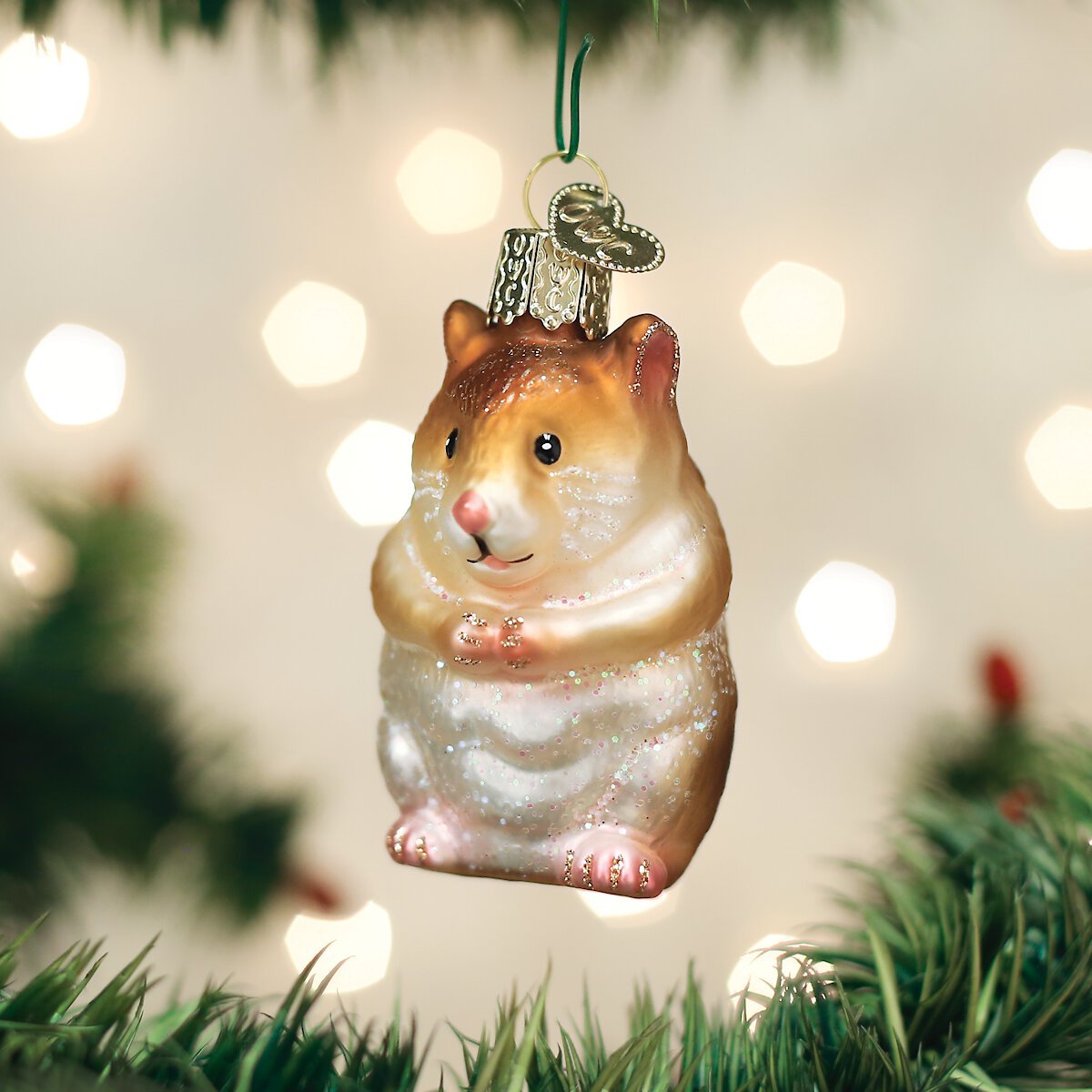 Old World Christmas Hamster Glass Tree Ornament， 2.75-in