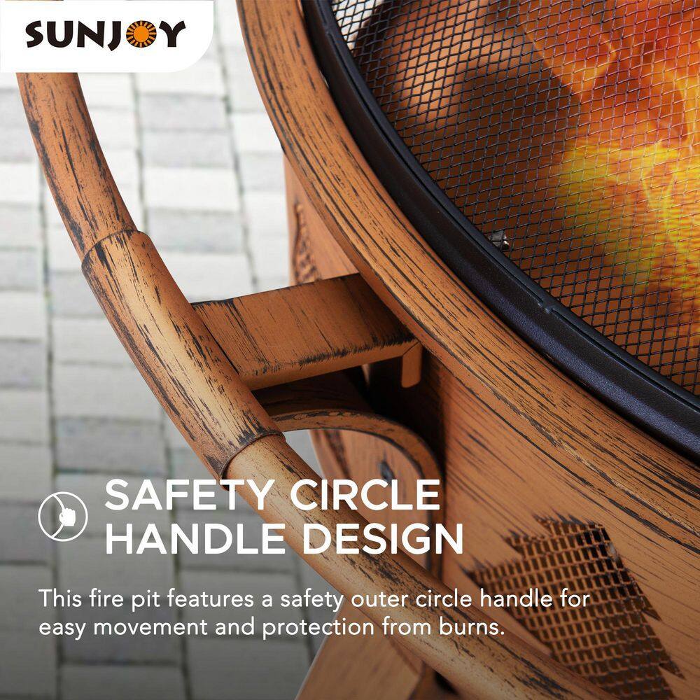 Sunjoy AmberCove 30 in. Outdoor Tree Motif Round Wood Burning Firepit A301027000