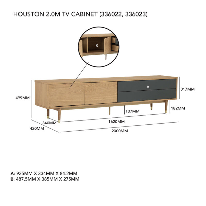 HOUSTON Entertainment TV Unit 200cm -  Natural & Grey