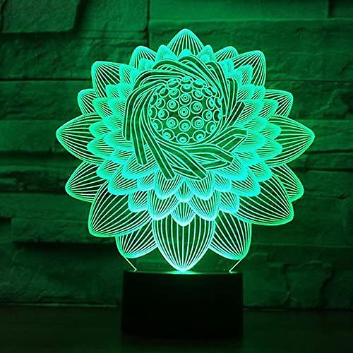 3d New Lotus Flower Lamp Night Light Remote Control Power Touch Table Desk Optical Illusion Lamps 7/16 Color Changing Lights Home Xmas Birthday Gift