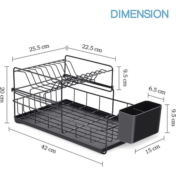 2 Tier Dish Drainer with Water Tray Cutlery Holder， Black