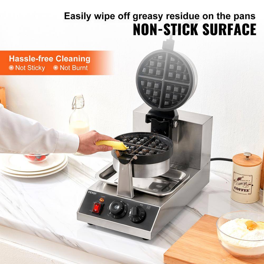 VEVOR Round Waffle Iron Non-Stick Stainless Steel Rotatable Waffle Cone 1300-Watt Commercial Waffle Maker YXHFBJHFBFGZ46VD6V1