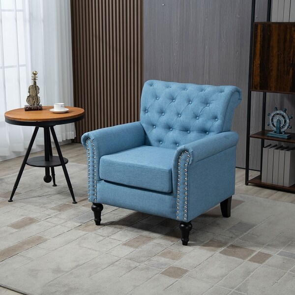 Linen Upholstered Tufted Back Accent Chair